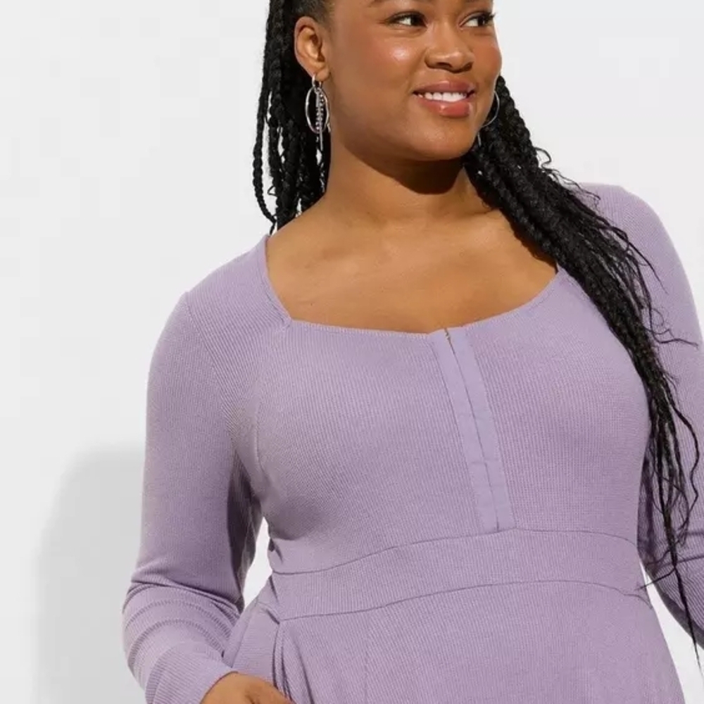 Torrid Lavender Waffle Knit Dress – Scoop Neck Long Sleeve  Size 2 NWOT image 4